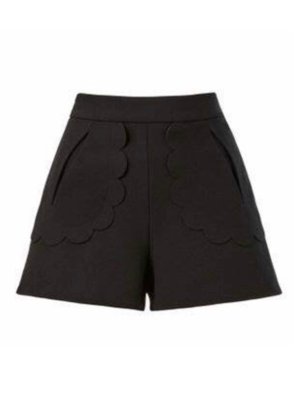 Valentino Black Scallop High-Waist Shorts with Pockets